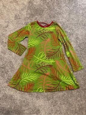 Girls' Three Friends Leaf-Print Long Sleeve Casual Dress